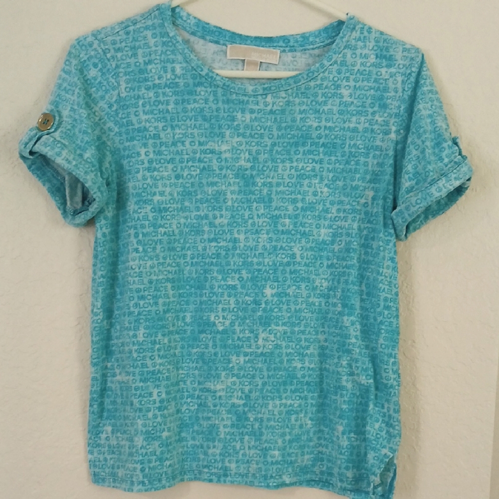 Michael Kors Aqua & White Top Size Medium